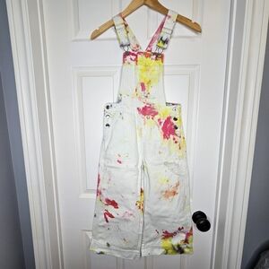 Colorful Girls Tie Dye Distressed Denim Overalls White Pink Yellow Size 10